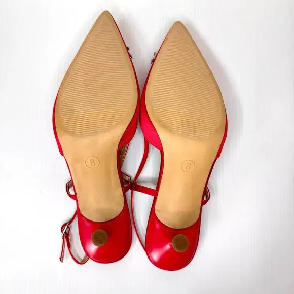 Satin Kitten Heels Women's 8 Red Rhinestone Glam Coquette Prom Wedding Formal - Picture 6 of 10